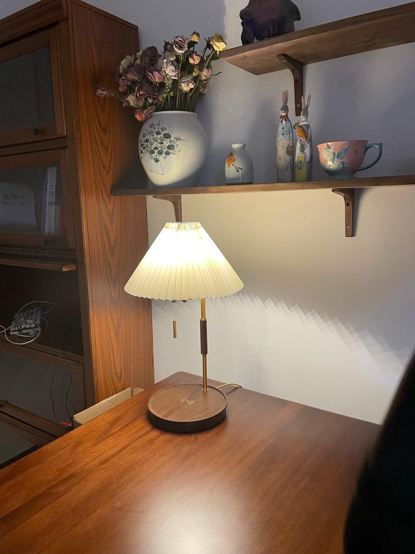 Retro Table Lamp | Solid Mahogany & Brass | 31cm Diameter