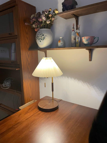 Retro Table Lamp | Solid Mahogany & Brass | 31cm Diameter