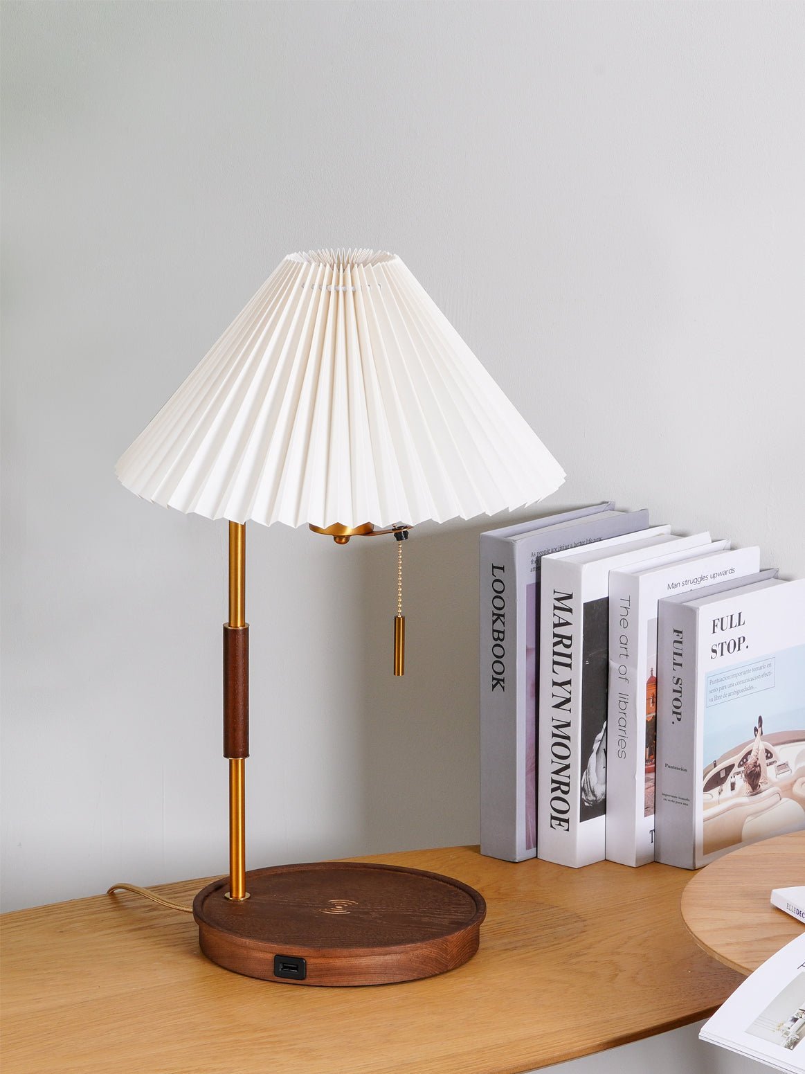 Retro Table Lamp | Solid Mahogany & Brass | 31cm Diameter
