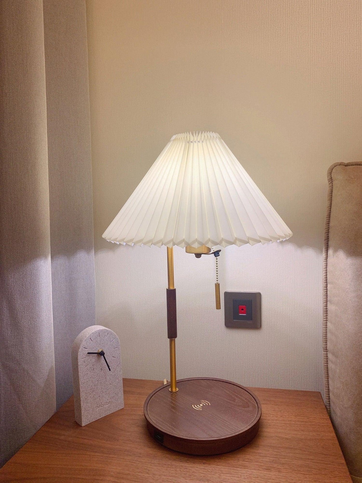Retro Table Lamp | Solid Mahogany & Brass | 31cm Diameter