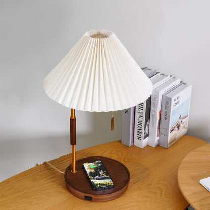 Retro Table Lamp | Solid Mahogany & Brass | 31cm Diameter