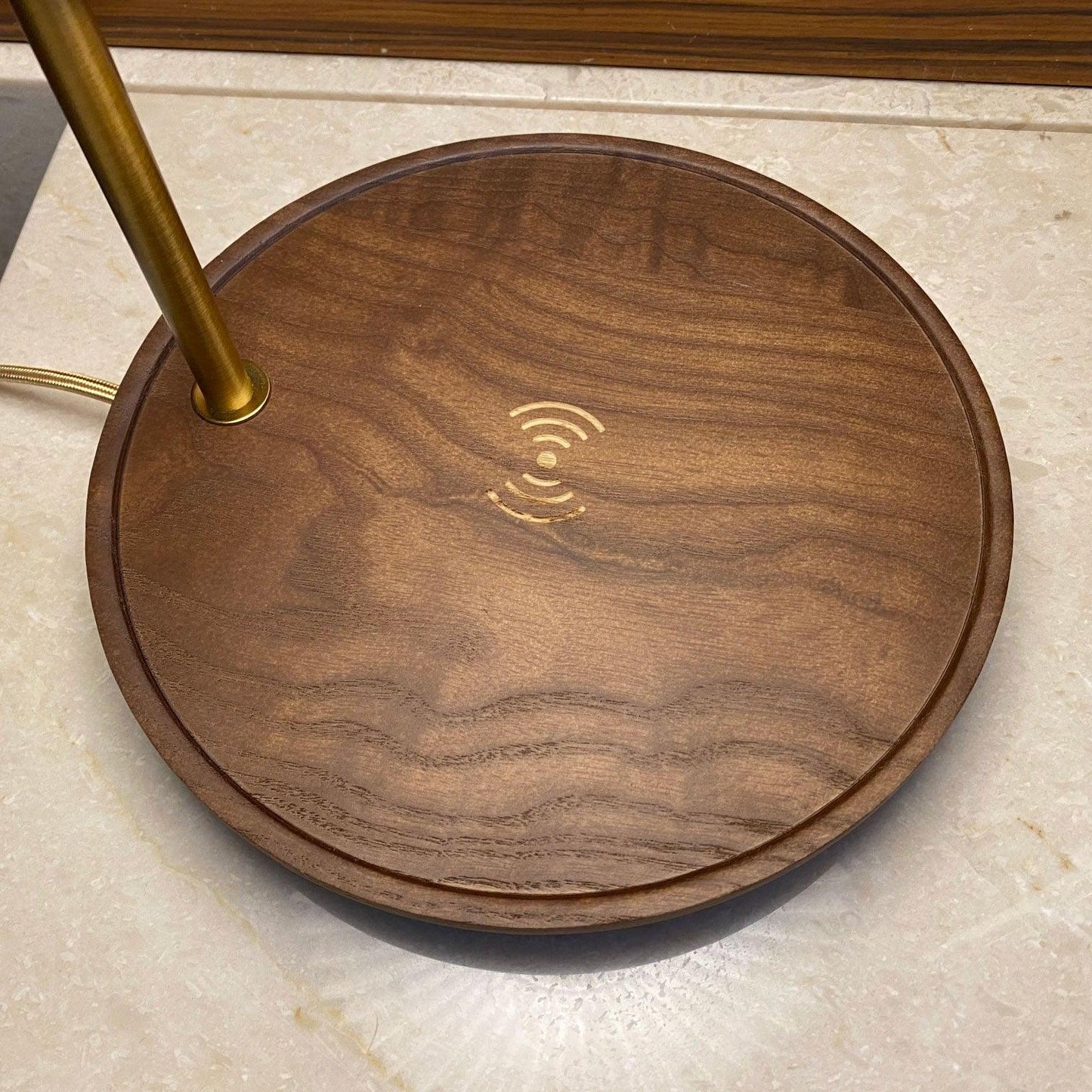 Retro Table Lamp | Solid Mahogany & Brass | 31cm Diameter