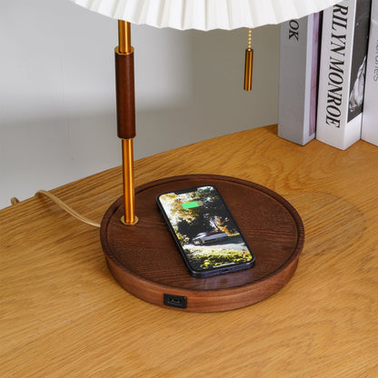 Retro Table Lamp | Solid Mahogany & Brass | 31cm Diameter