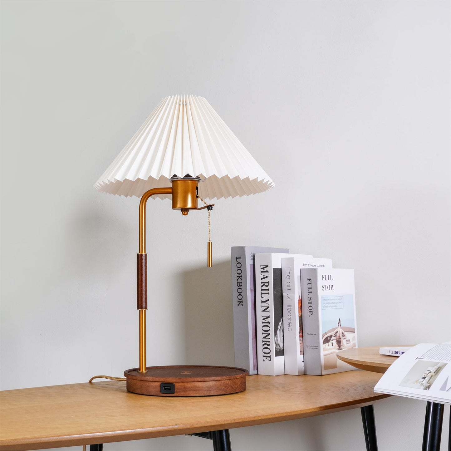 Retro Table Lamp | Solid Mahogany & Brass | 31cm Diameter
