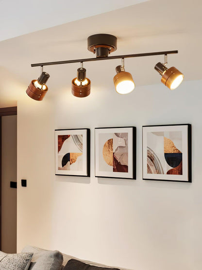 Adjustable Ceiling Lamp | Oak/Walnut Finish | 4 Spotlights