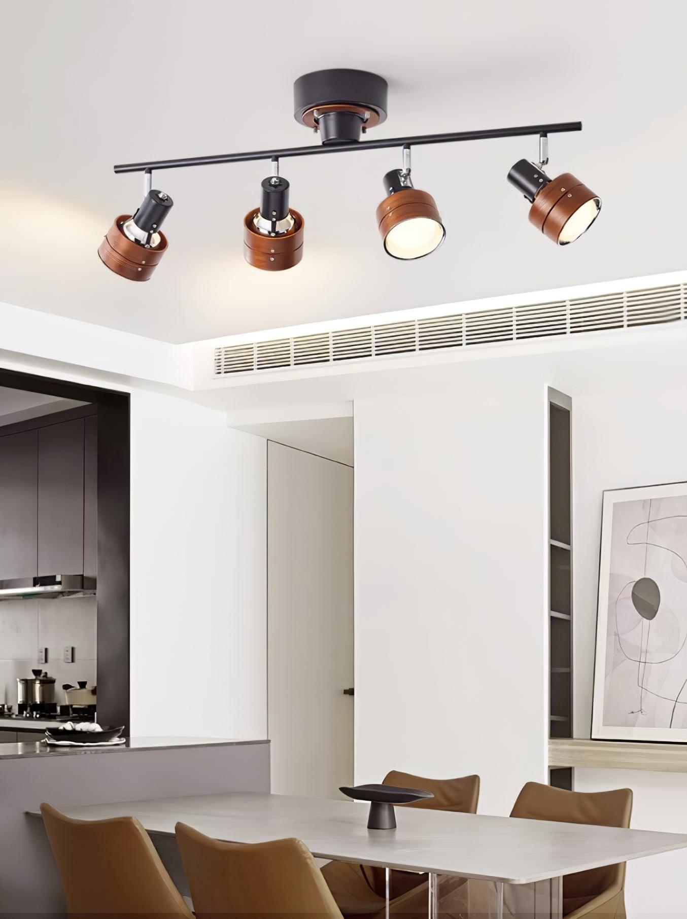 Adjustable Ceiling Lamp | Oak/Walnut Finish | 4 Spotlights