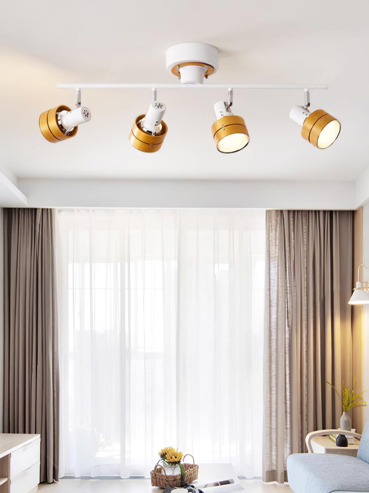 Adjustable Ceiling Lamp | Oak/Walnut Finish | 4 Spotlights