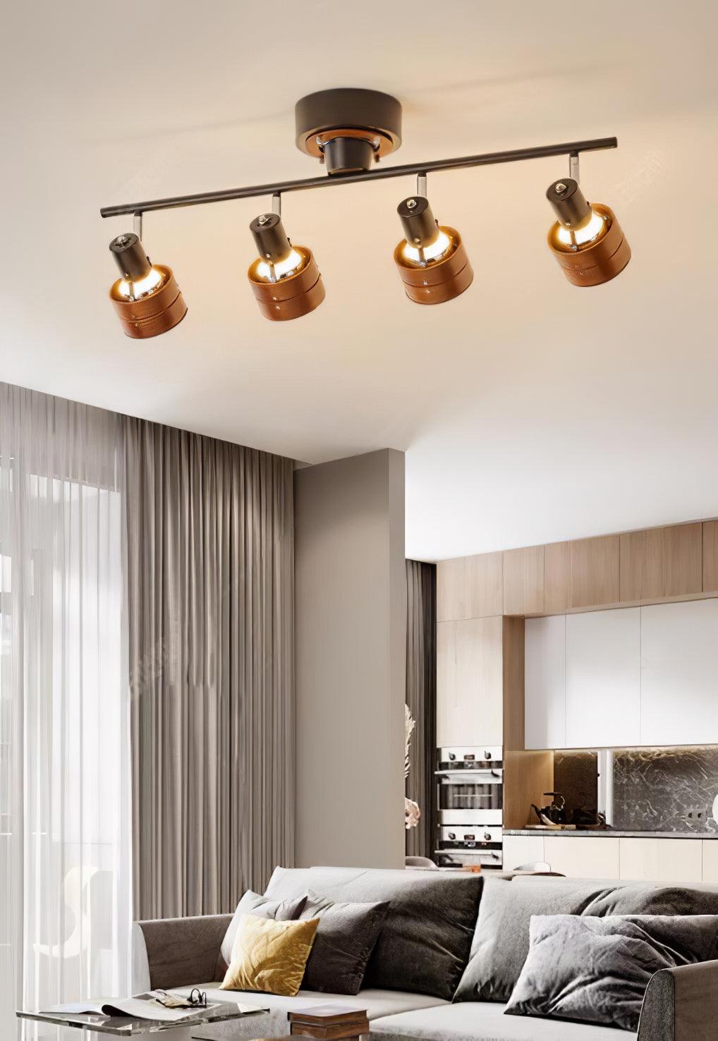 Adjustable Ceiling Lamp | Oak/Walnut Finish | 4 Spotlights