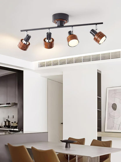 Adjustable Ceiling Lamp | Oak/Walnut Finish | 4 Spotlights