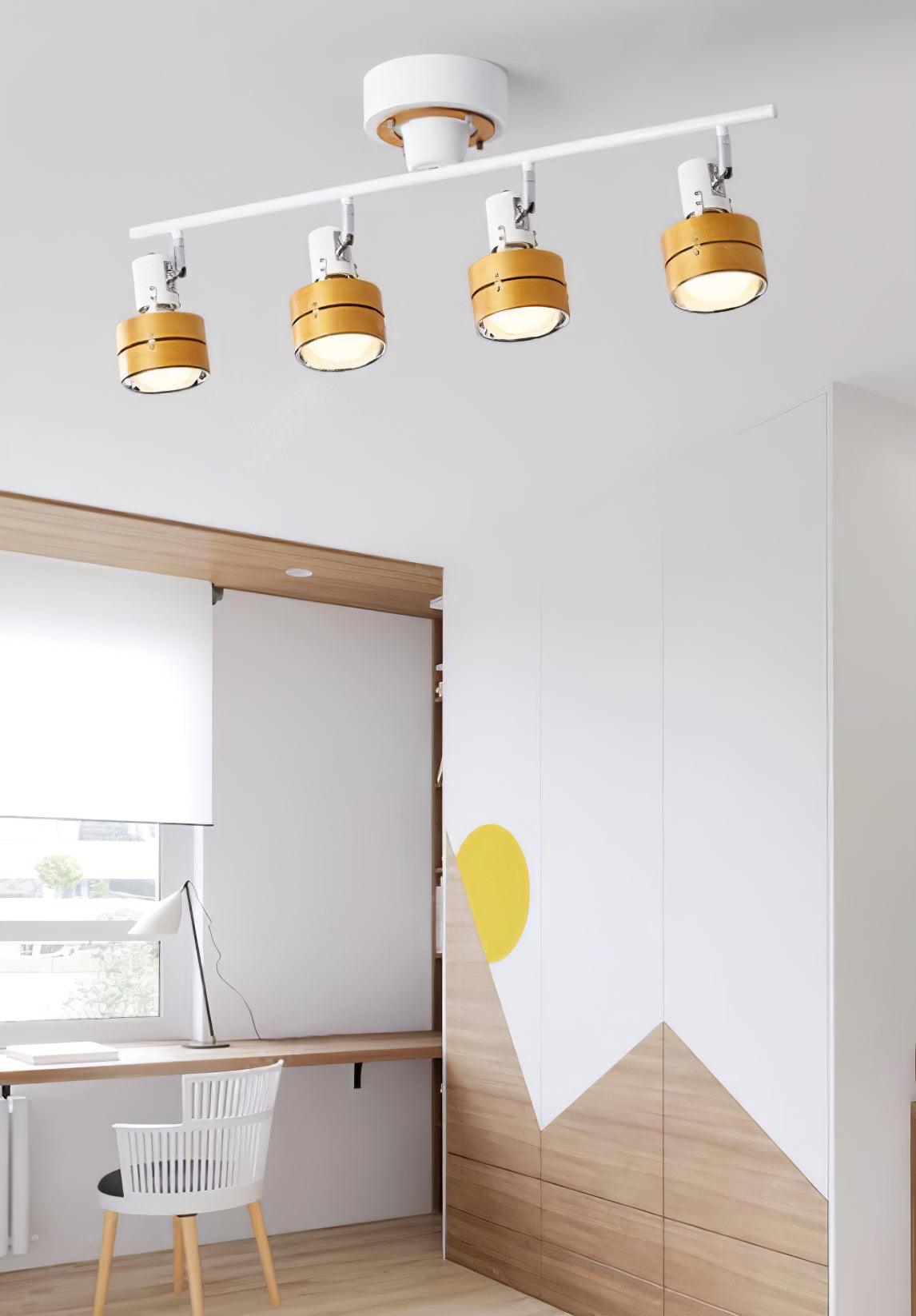 Adjustable Ceiling Lamp | Oak/Walnut Finish | 4 Spotlights