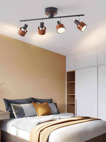 Adjustable Ceiling Lamp | Oak/Walnut Finish | 4 Spotlights