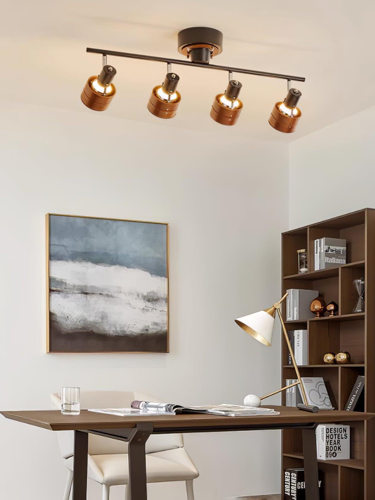 Adjustable Ceiling Lamp | Oak/Walnut Finish | 4 Spotlights