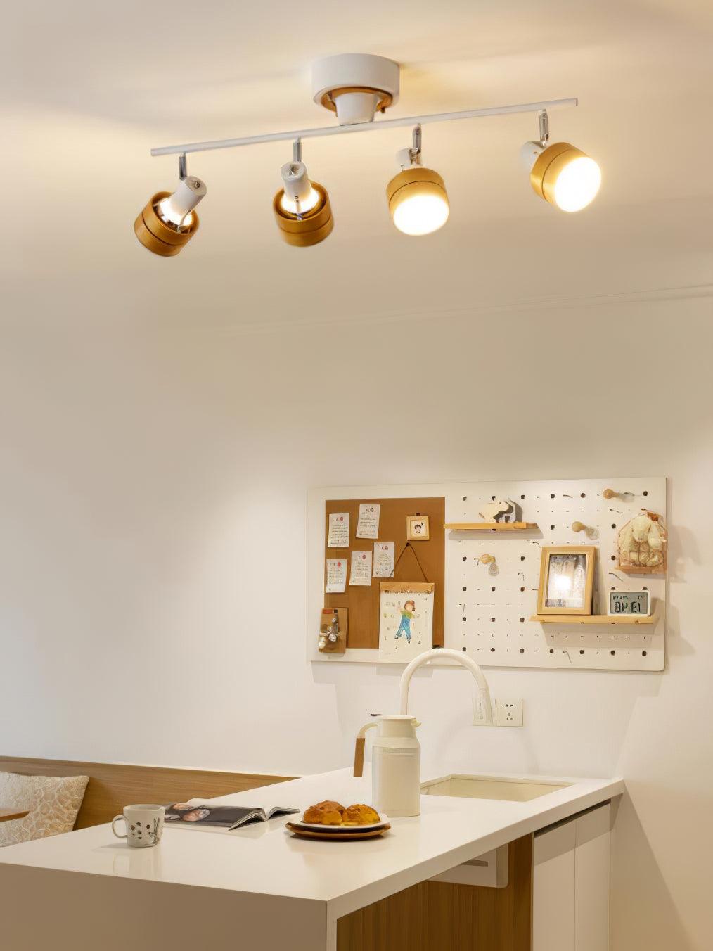 Adjustable Ceiling Lamp | Oak/Walnut Finish | 4 Spotlights