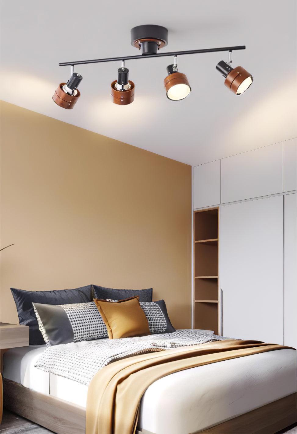 Adjustable Ceiling Lamp | Oak/Walnut Finish | 4 Spotlights