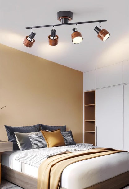 Adjustable Ceiling Lamp | Oak/Walnut Finish | 4 Spotlights