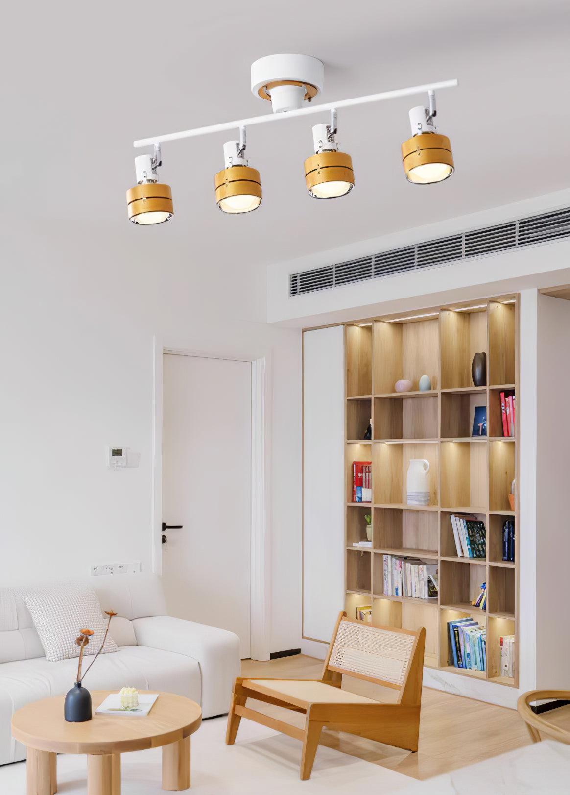 Adjustable Ceiling Lamp | Oak/Walnut Finish | 4 Spotlights