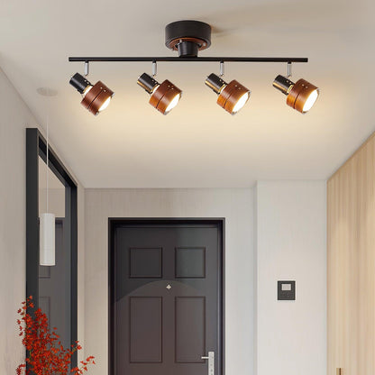 Adjustable Ceiling Lamp | Oak/Walnut Finish | 4 Spotlights