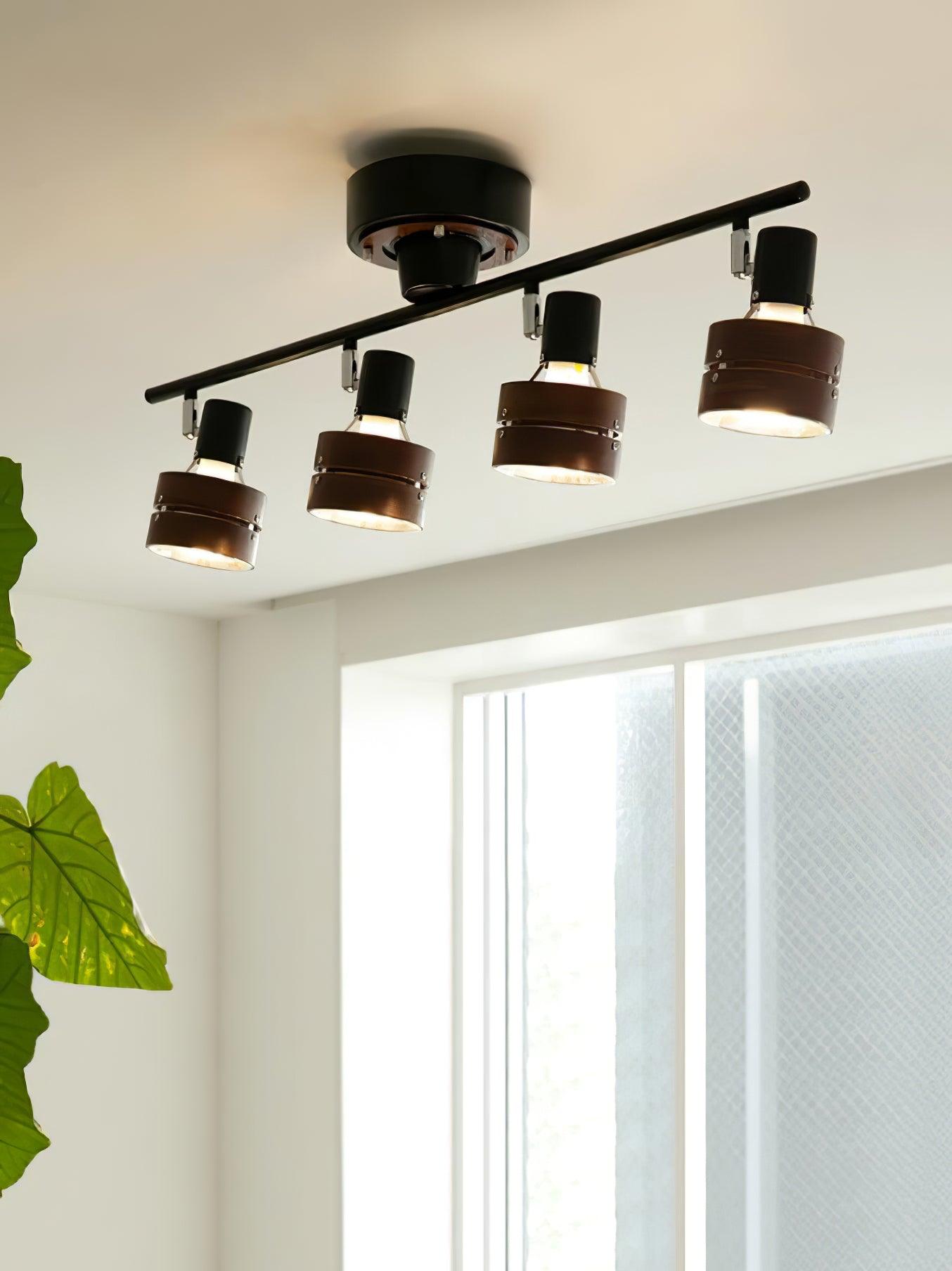 Adjustable Ceiling Lamp | Oak/Walnut Finish | 4 Spotlights