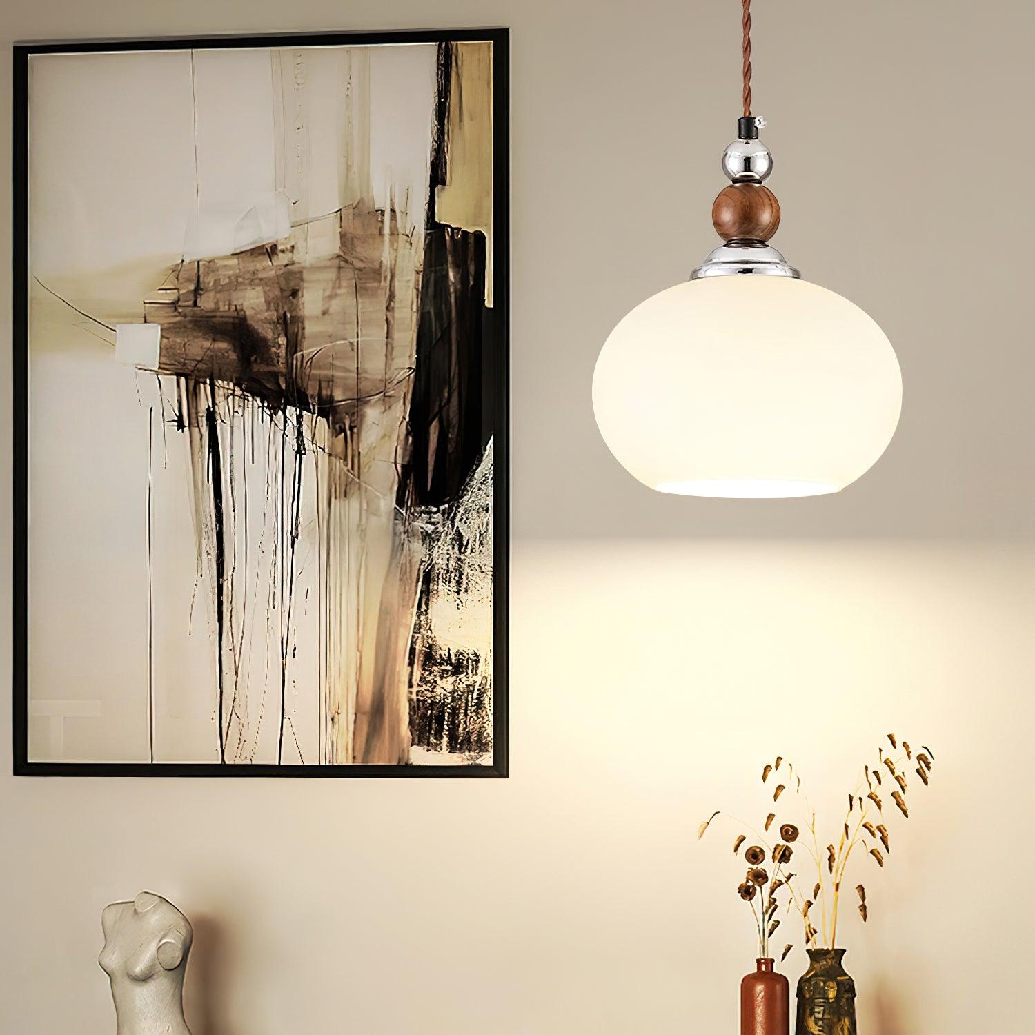 Yisi Po Pendant Lamp | Black Walnut & Glass | 18cm Diameter