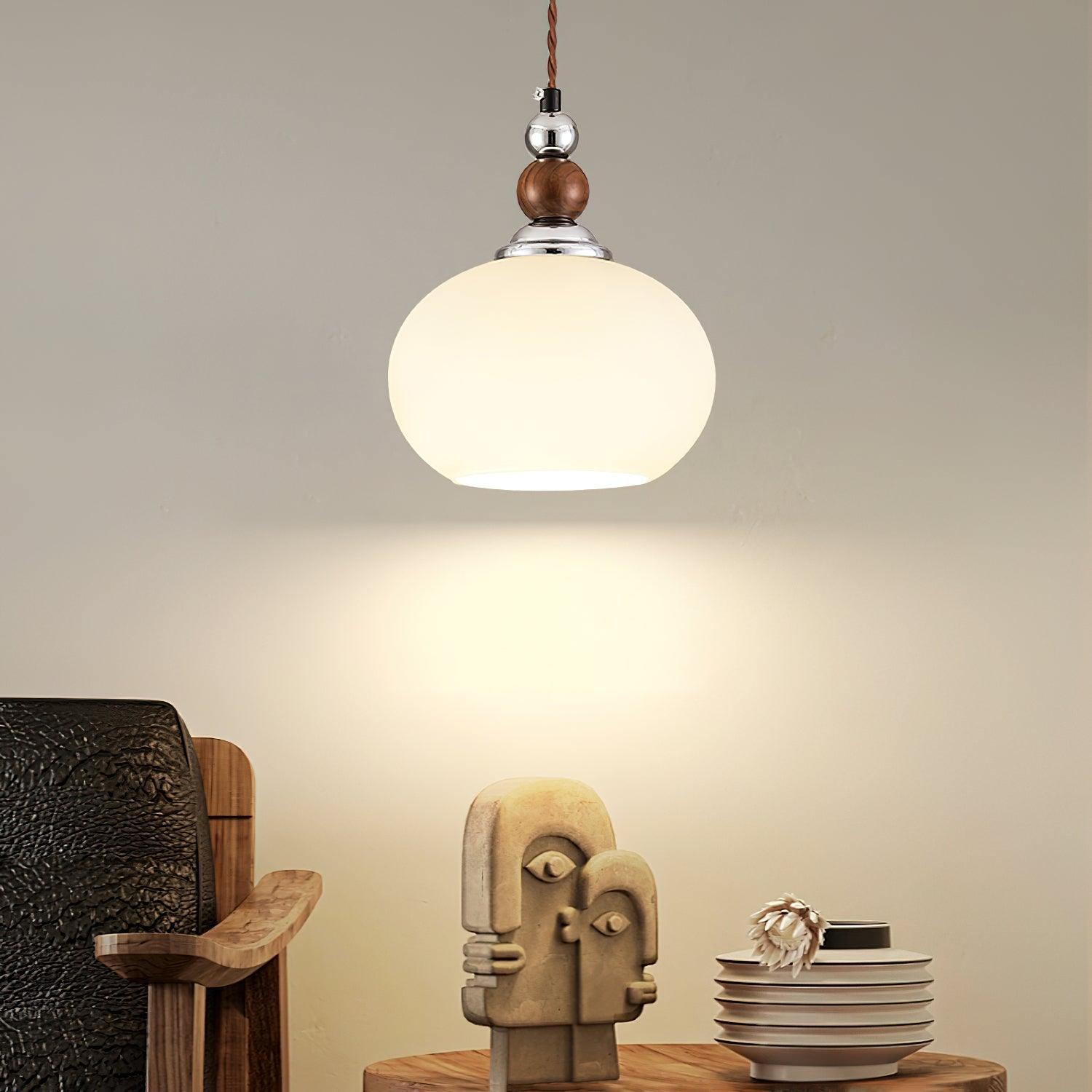 Yisi Po Pendant Lamp | Black Walnut & Glass | 18cm Diameter