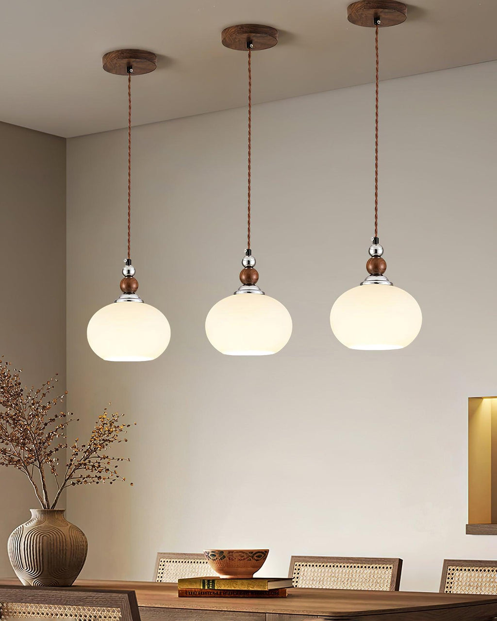 Yisi Po Pendant Lamp | Black Walnut & Glass | 18cm Diameter