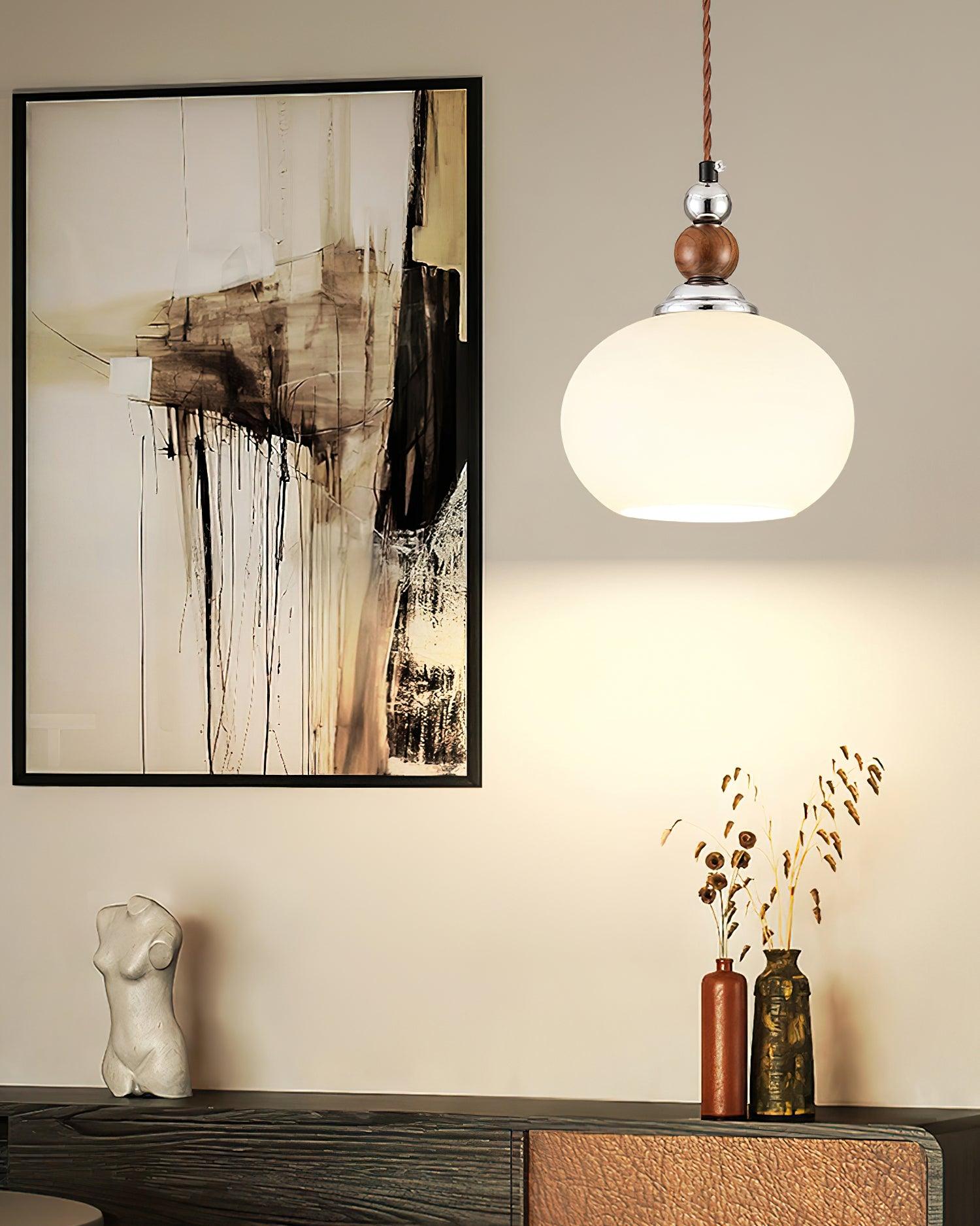 Yisi Po Pendant Lamp | Black Walnut & Glass | 18cm Diameter