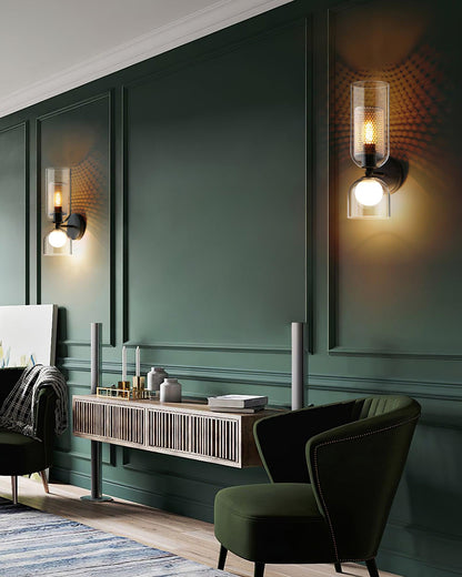 Zachary Wall Lamp Set | Glass & Metal | Black | 2 Lights
