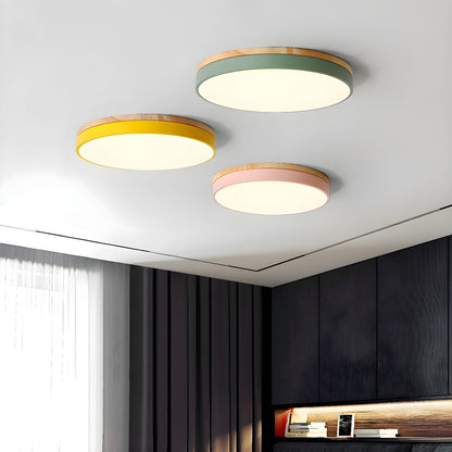 Zara Circular Ceiling Lamp | Wood & Matte Grey Frame | 30cm, 40cm, 50cm Options