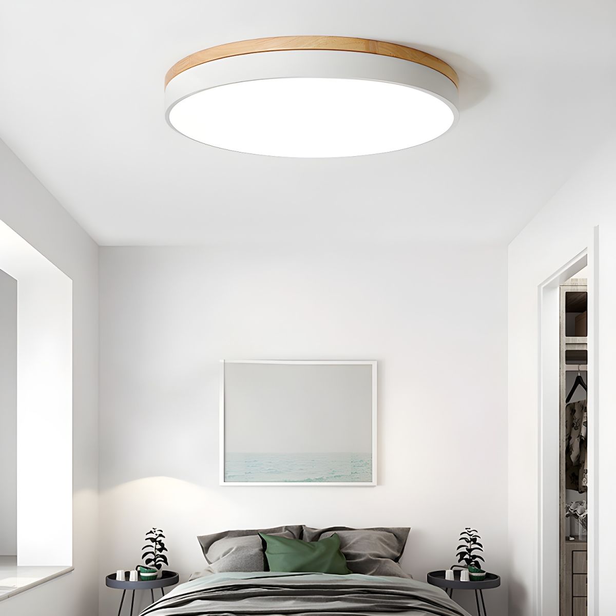 Zara Circular Ceiling Lamp | Wood & Matte Grey Frame | 30cm, 40cm, 50cm Options