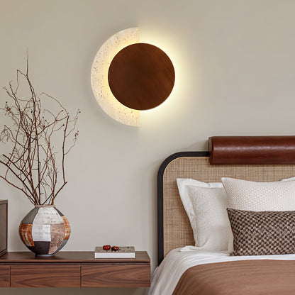 Crescent Halo Wall Sconce | Yellow Travertine & Wood | Various Sizes