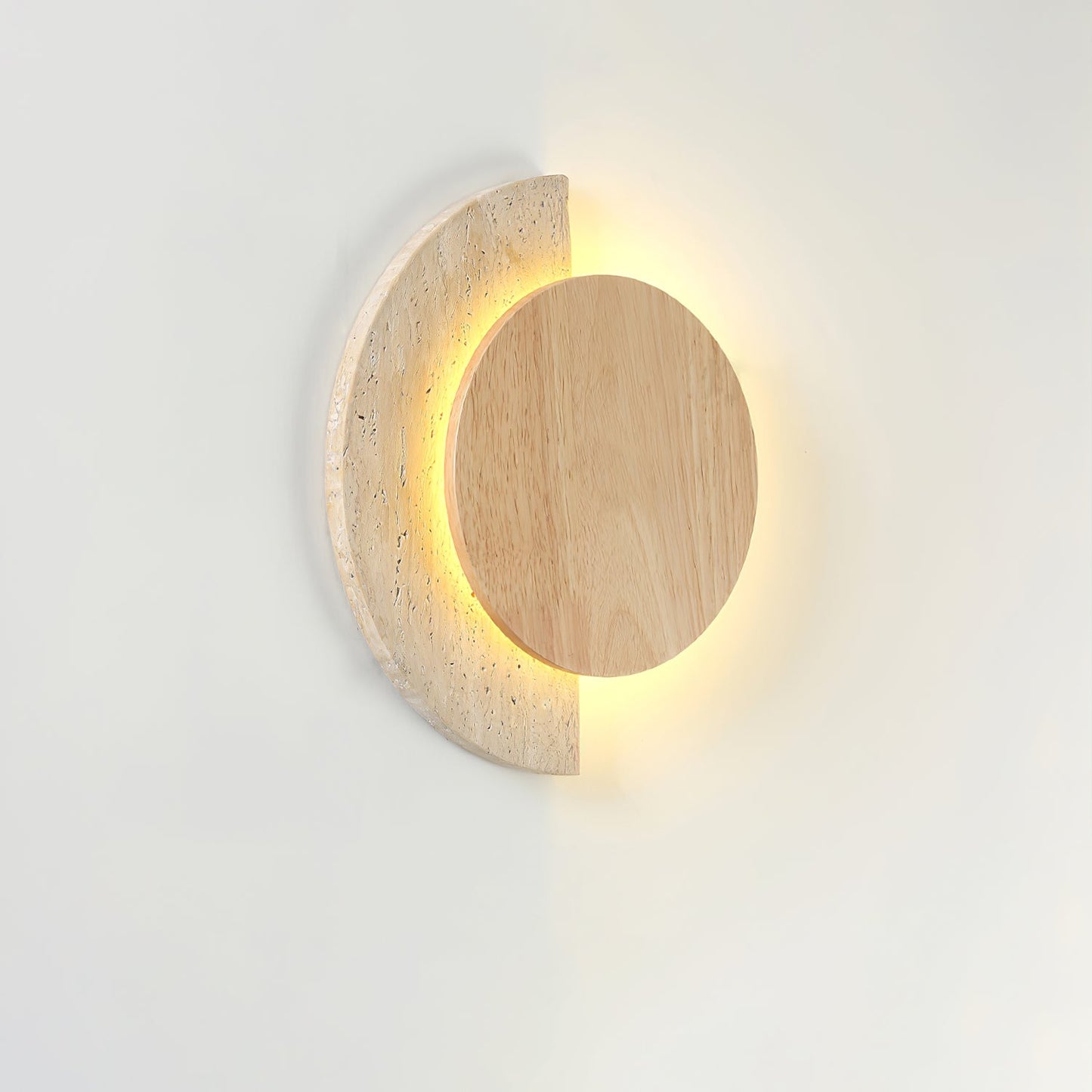 Crescent Halo Wall Sconce | Yellow Travertine & Wood | Various Sizes