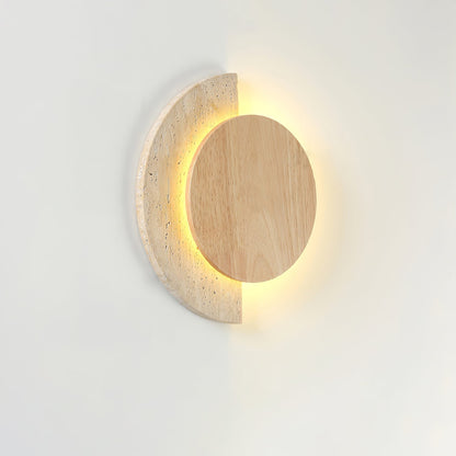 Crescent Halo Wall Sconce | Yellow Travertine & Wood | Various Sizes