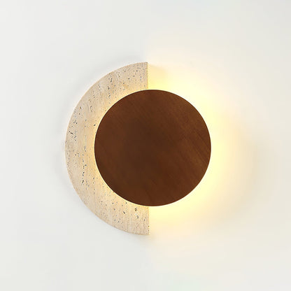 Crescent Halo Wall Sconce | Yellow Travertine & Wood | Various Sizes