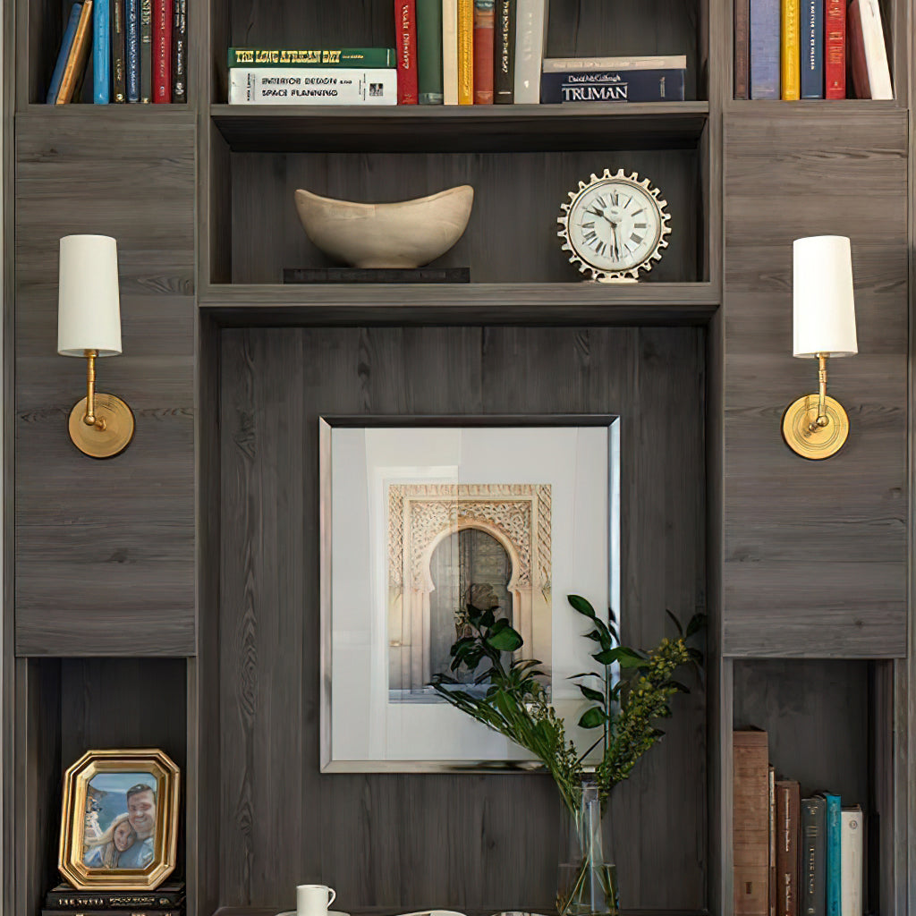 Brass Wall Light | White Linen Shade | Contemporary Design
