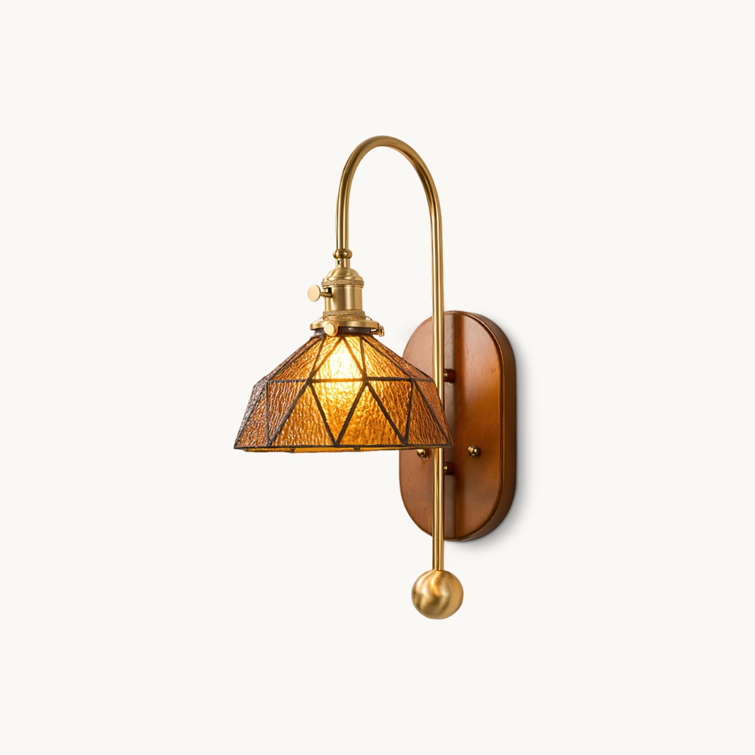Zutter Wall Light | Solid Brass & Walnut | Amber Glass Shade