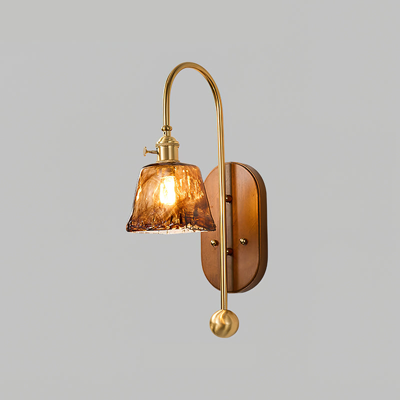 Zutter Wall Light | Solid Brass & Walnut | Amber Glass Shade