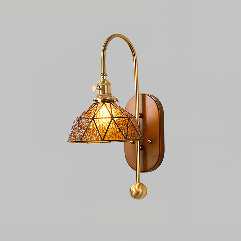 Zutter Wall Light | Solid Brass & Walnut | Amber Glass Shade