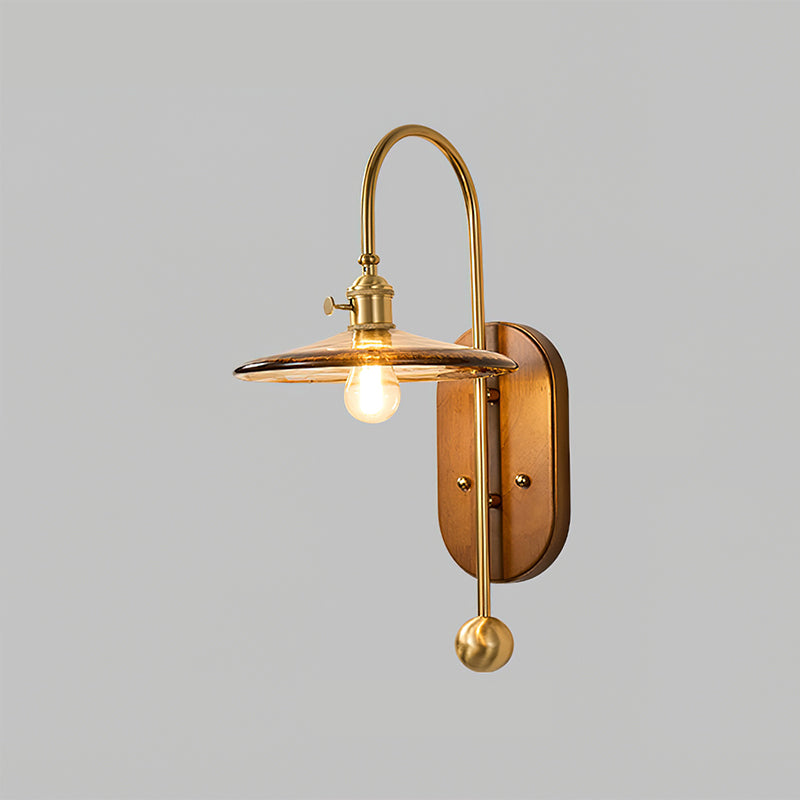 Zutter Wall Light | Solid Brass & Walnut | Amber Glass Shade