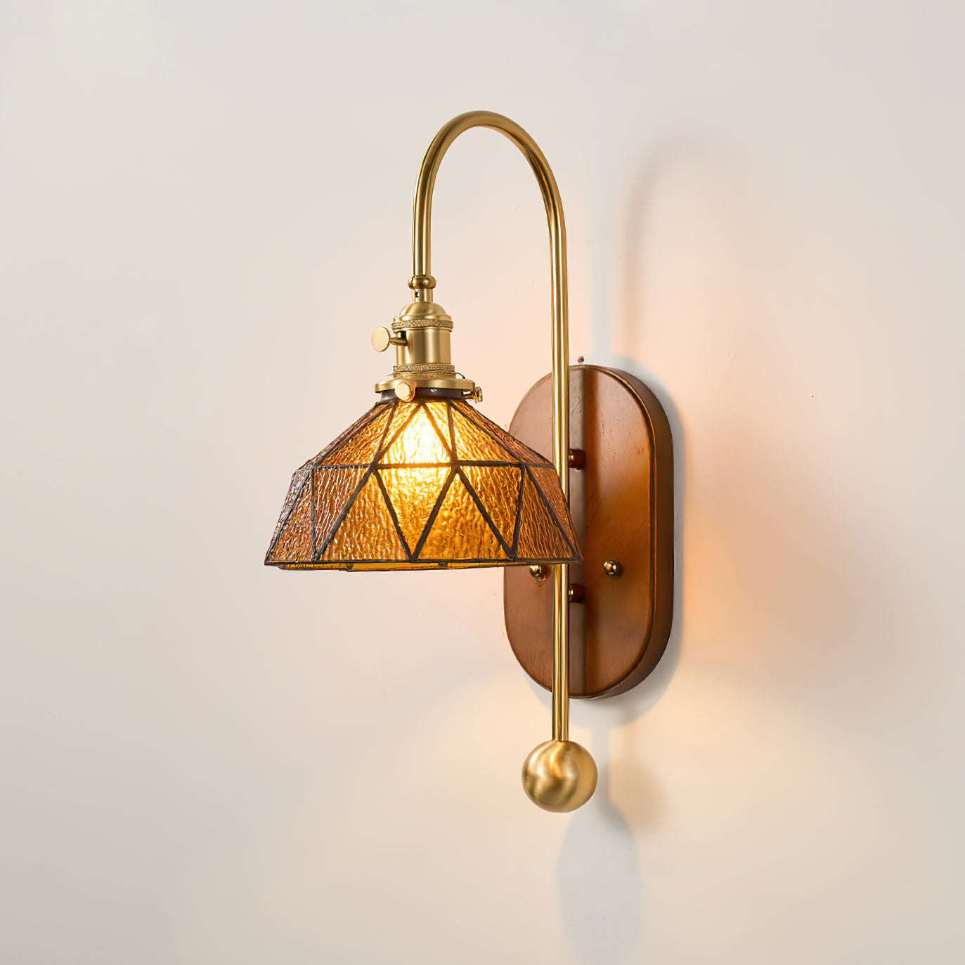 Zutter Wall Light | Solid Brass & Walnut | Amber Glass Shade