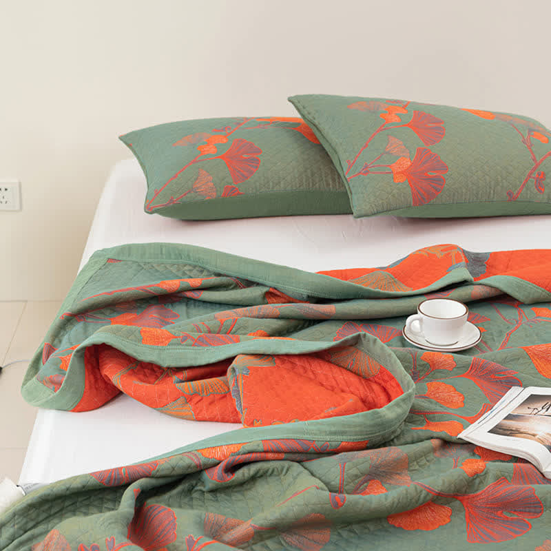 Ginkgo Leaf Quilt | 100% Organic Cotton | Orange