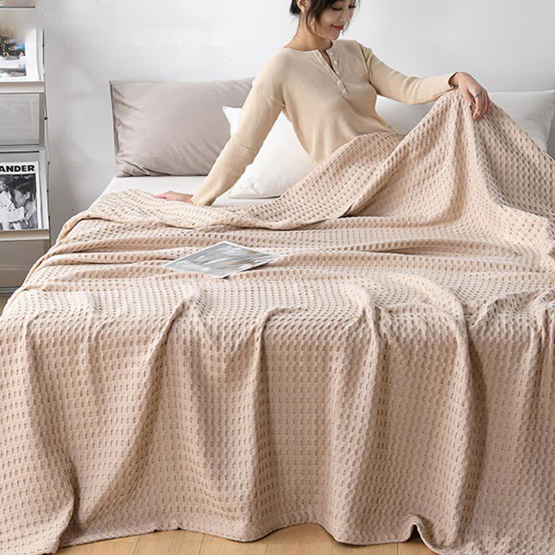 Solid Color Waffle Cotton Reversible Quilt | 100% Organic Cotton | Full/Queen Size