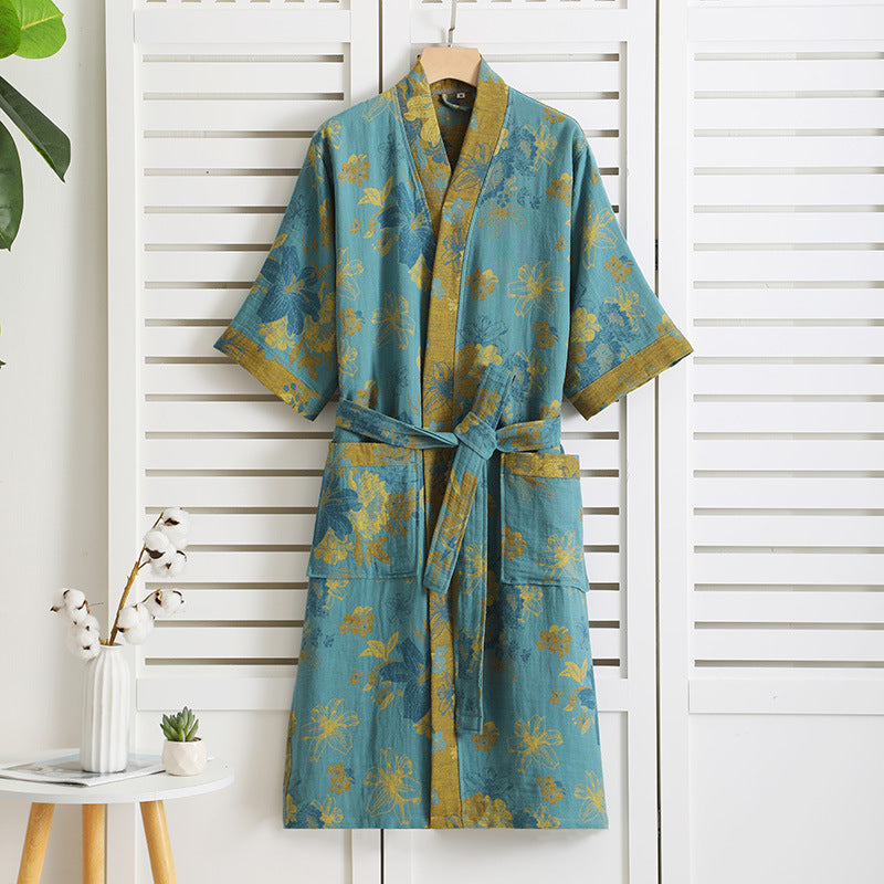 Floral Robe | Cotton Gauze | Short Sleeve V-neck