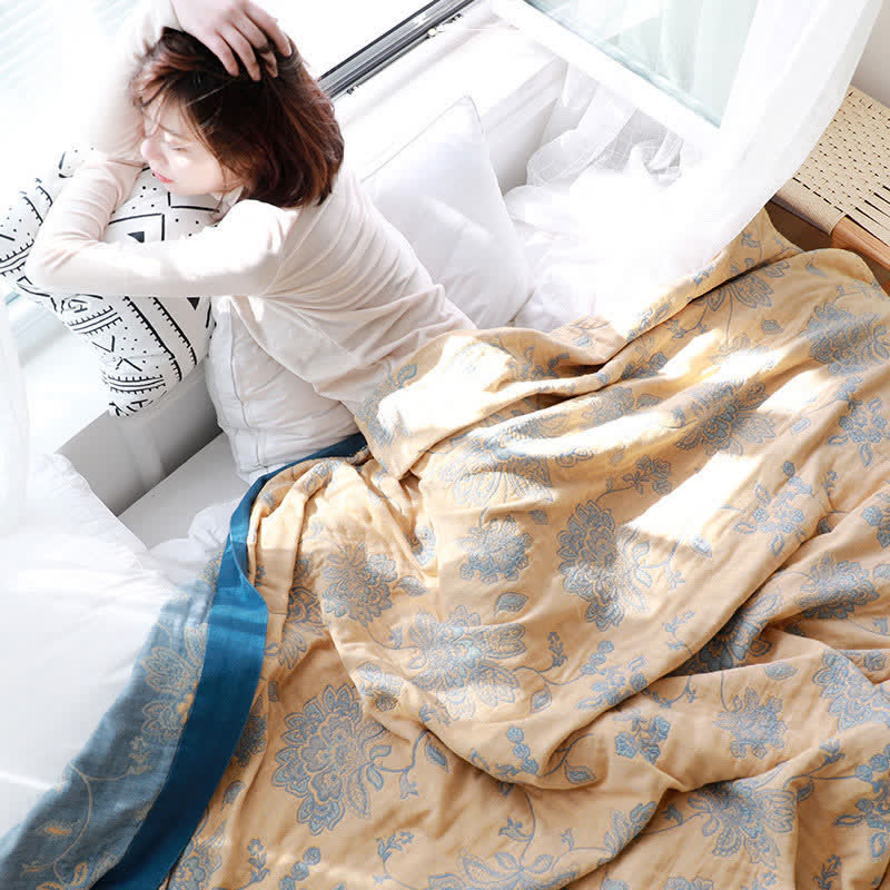 Cotton Sofa Blanket | Lightweight Flower Print | Reversible Design 59" x 79"