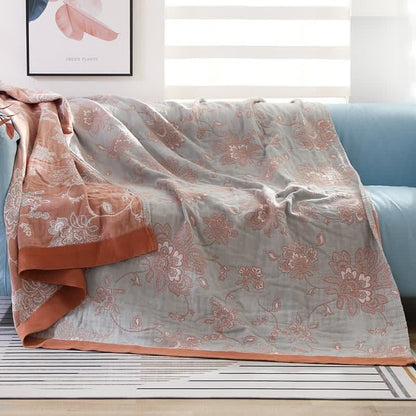 Cotton Sofa Blanket | Lightweight Flower Print | Reversible Design 59" x 79"