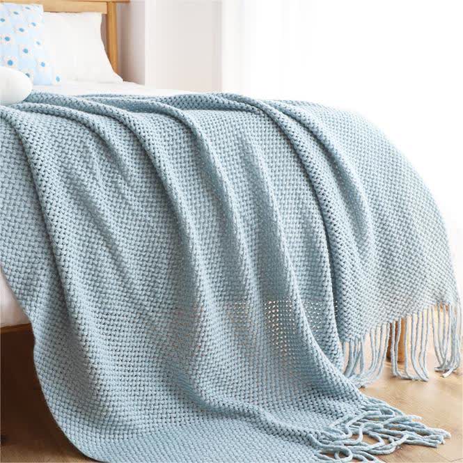 Knit Tassel Blanket | Soft Acrylic Fiber | Solid Color