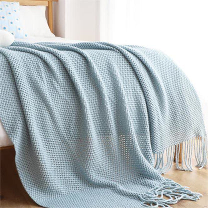 Knit Tassel Blanket | Soft Acrylic Fiber | Solid Color