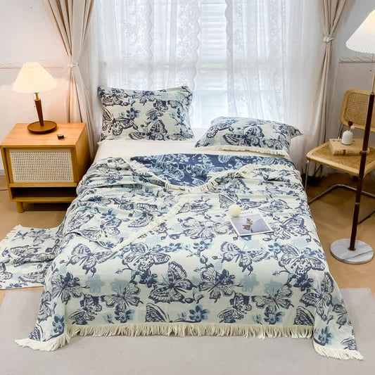 Butterfly Cotton Gauze Quilt | 100% Organic Cotton | Lightweight with Tassels
