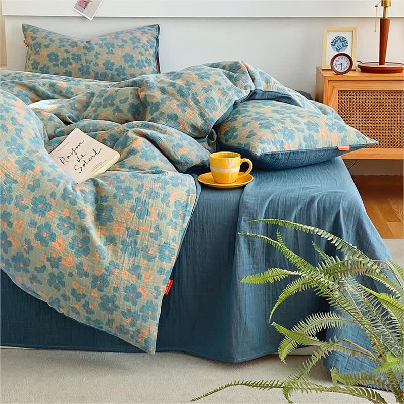 Floral Cotton Gauze Bedding Set | 100% Organic Cotton | Queen Size