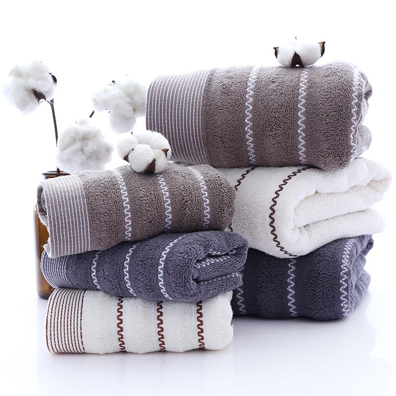 Bath Towel Set | 100% Cotton | Striped | 2 Hand Towels & 1 Bath Towel
