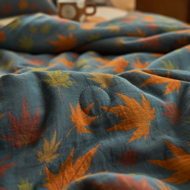 Maple Leaf Jacquard Quilt | 100% Organic Cotton | Orange and Yellow Design